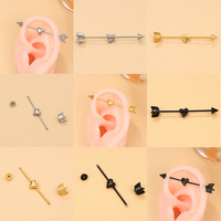 1 Pcs Stainless Steel Long Industrial Barbell Ring For Women Men Arrow Heart Ear Helix Piercings Jewelry 38MM