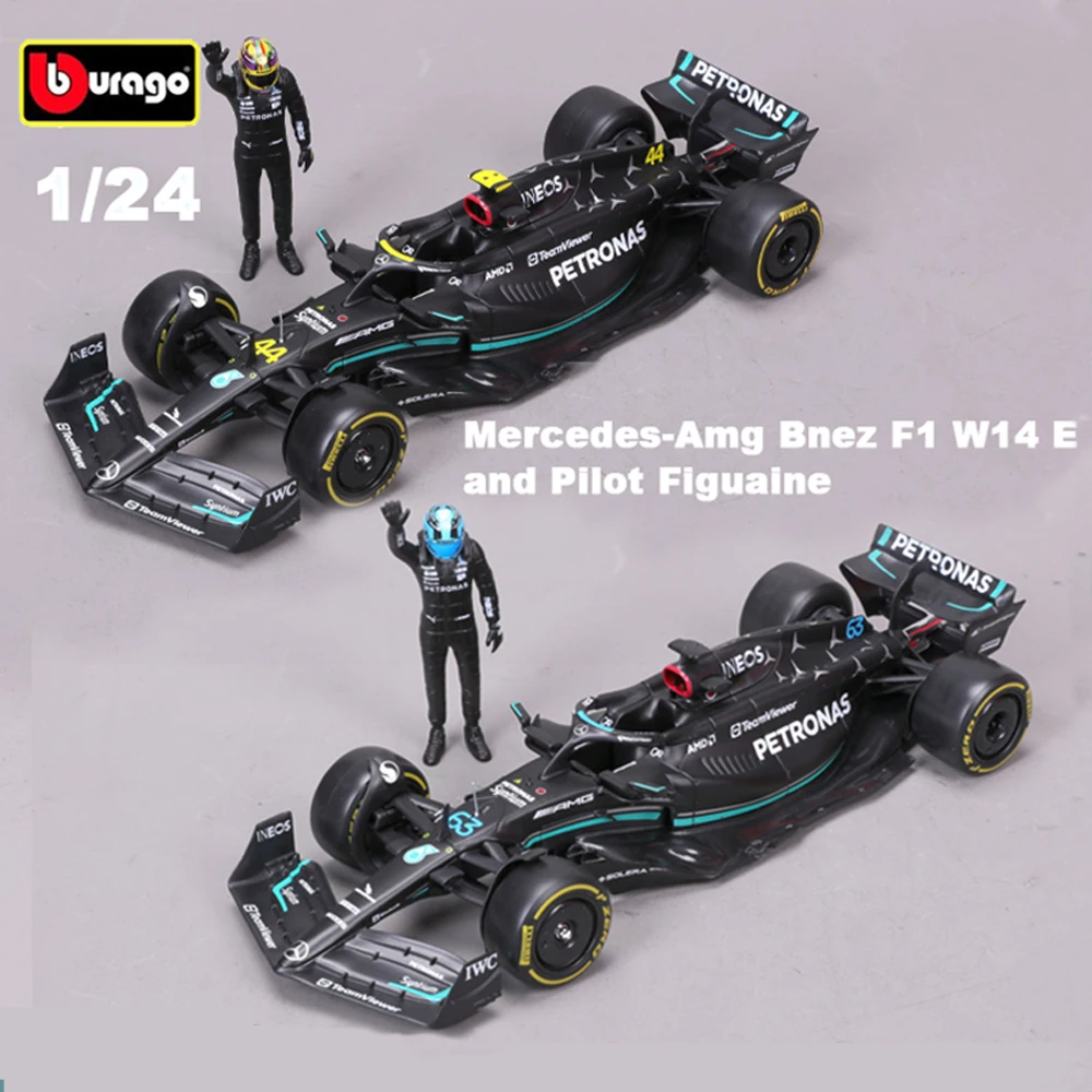 ใหม่ Bburago 1:24 Mercedes-Amg Benz F1 W14 E และนักบิน Figuaine Lewis Hamilton George Russell คอลเลกชันของเล่นของขวัญวันเกิด