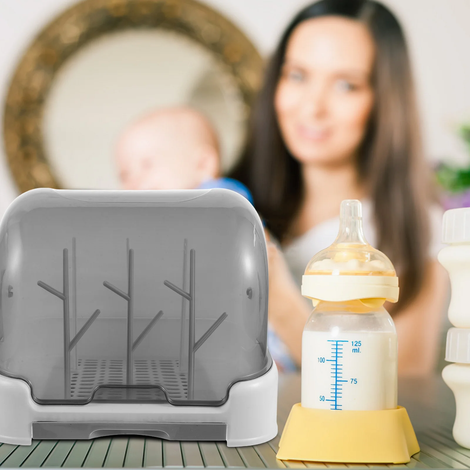 

1Set Baby Bottle Drying Rack with Cover Compact Dryer Holder for Nursery Kitchen Fast Drying Draining Rack Utensil Organizer