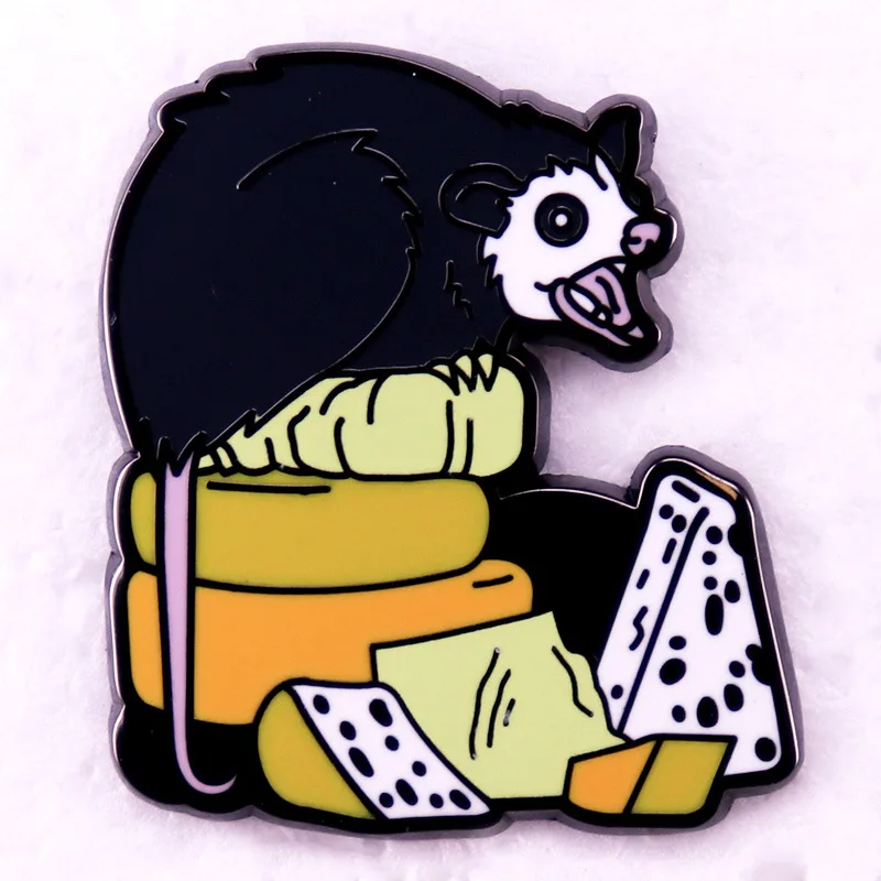 B2075 Cartoon cheese Opossum Briefcase Badges Cute Brooches for Clothing Enamel Pins Lapel Pins for Backpack Jewelry Gift