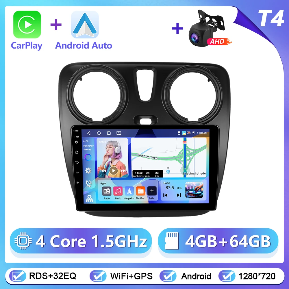Podofo CarPlay Android Autoradio Voor Renault Lodgy 2021/Dokker 2012-2020 GPS Intelligente Systemen tereo Multimedia Autoradio - afbeelding 1