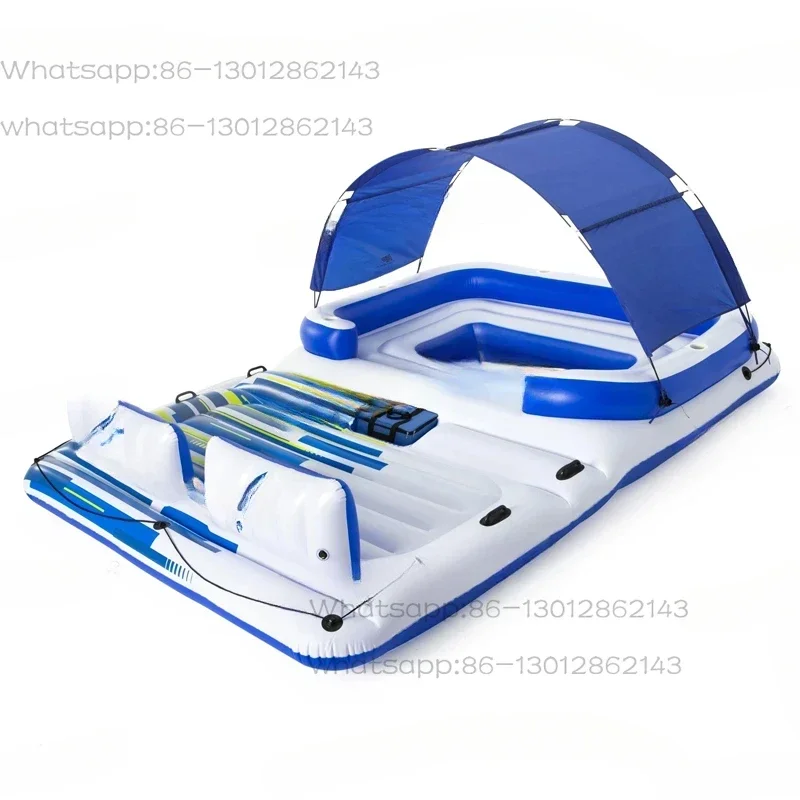 Bote inflable flotante para 8 personas, cama flotante con toldo, juguetes acuáticos, balsa divertida para piscina