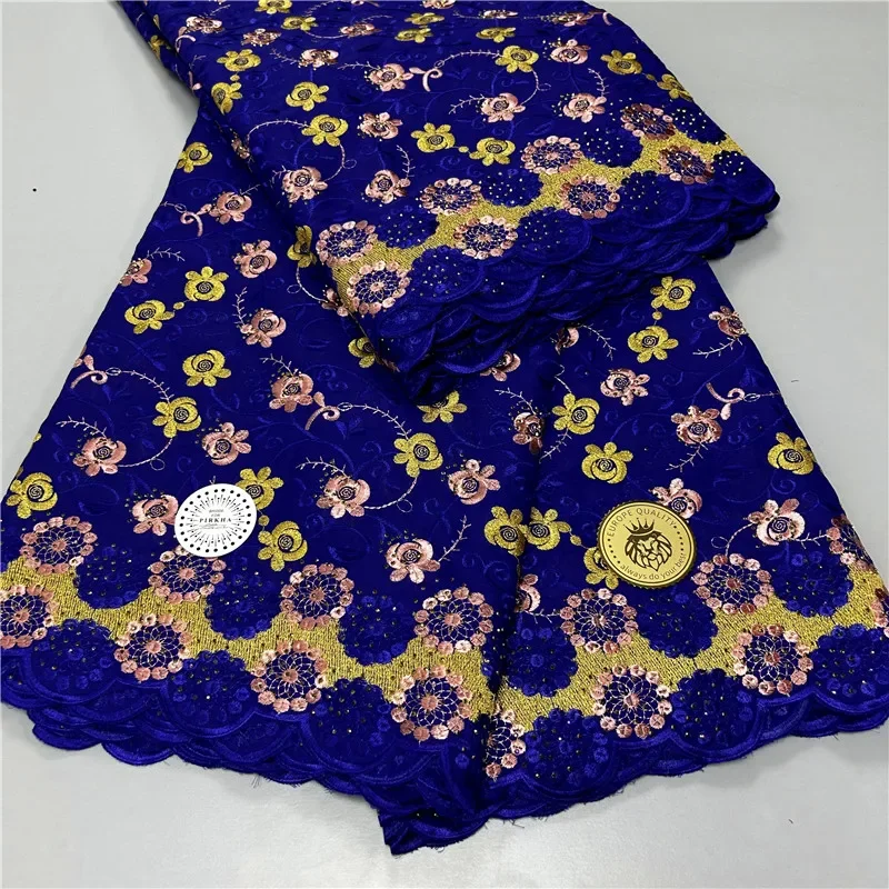 

5 Yards African Swiss Voile Lace Fabric Embroidery High Quality With Stones Dry 100% Cotton For Wedding 4L071503