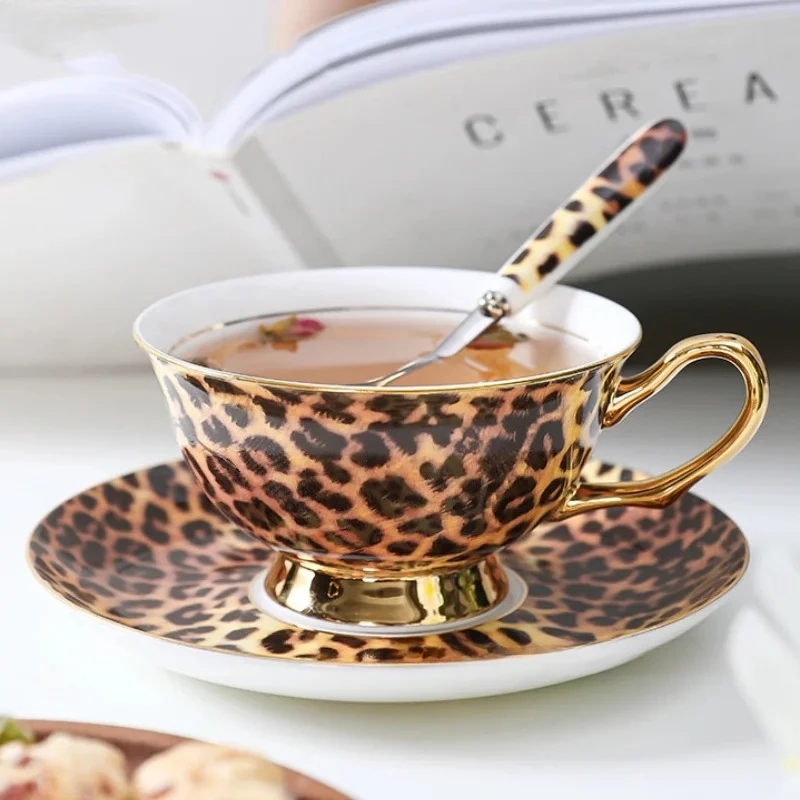 

Retro Leopard Print Ceramic Coffee Cup and Dish Set Afternoon Tea Cups Breakfast Cup Water Cups Milk Mug Milk Tea Mug Teacup