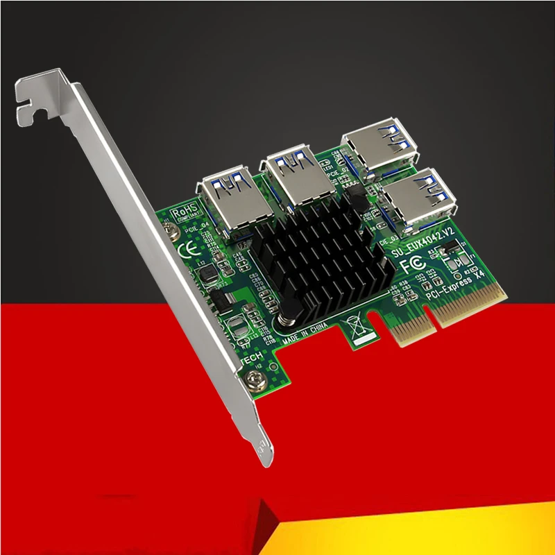 

Riser Card PCI Express 4X 10G PCIE 1 to 4 USB3.0 PCI-E X1 to X16 Slot Multiplier Hub Adapter For Video Card Bitcoin Miner Mining