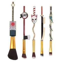 5PCS Demon Slayer Kimetsu no Yaiba Makeup Brushes Cosplay Tool Set Women Powder Eyeshadow Face Cosmeitcs Fan Collect