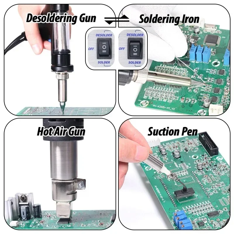 

TLF YIHUA 948-II Suction Tin Desoldering Station Hot Air Soldering Iron Suction Pen 4 in 1 Intelligent Soldering Station