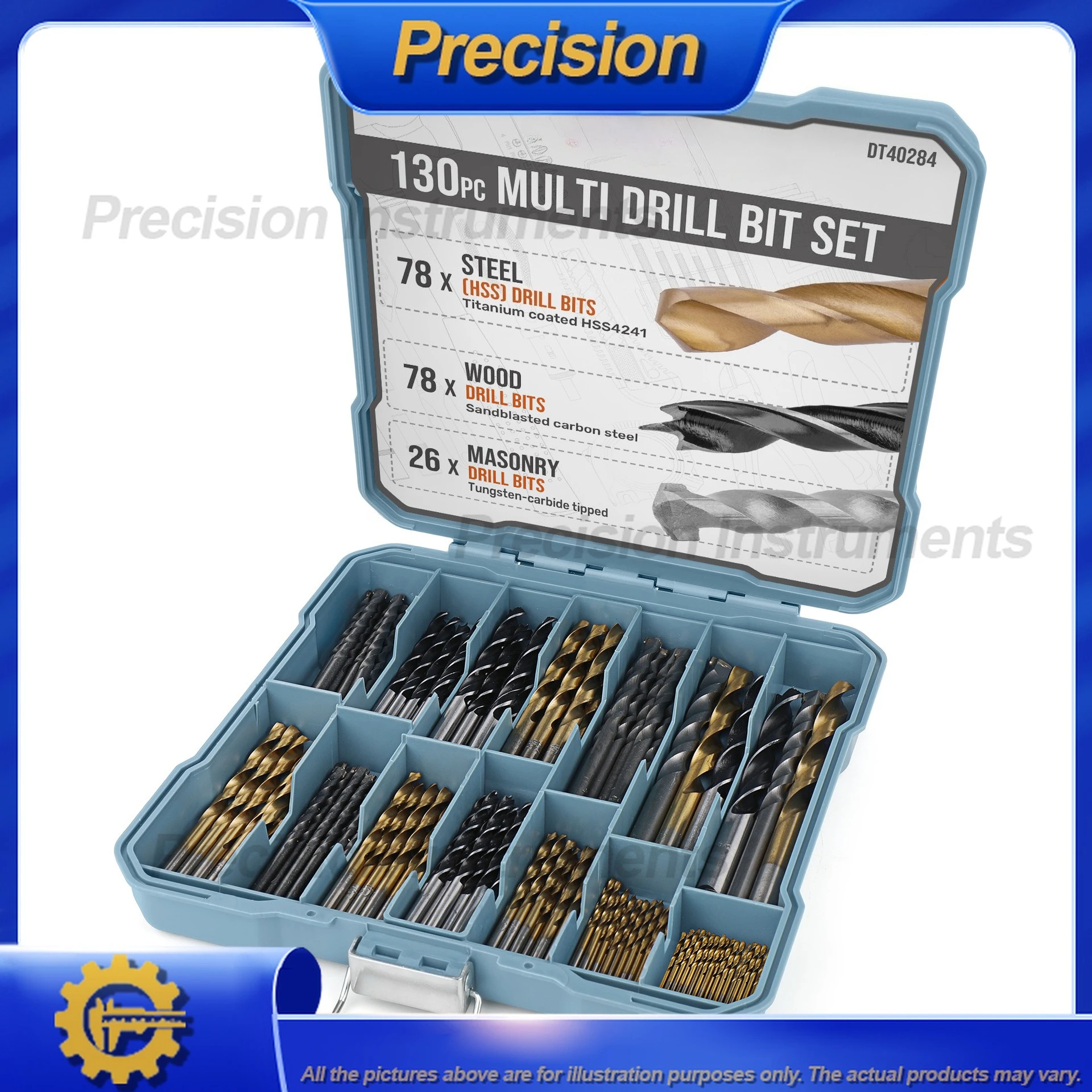 2026 130Pcs Multi Purpose Drill Bit Set for Wood Metal Masonry Twist Drill Bits with Flat Chisel Bits for Electric Drill