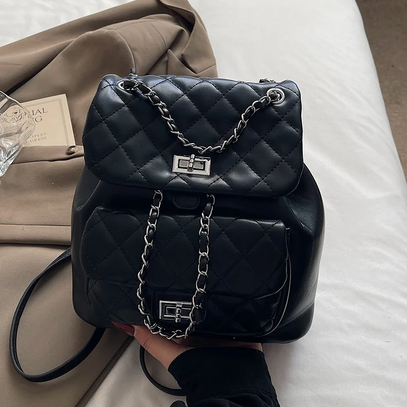 

Korean Hot Selling Sweet and Fragrant Diamond Grid Chain Backpack with Gentle and Fashionable Casual Commuting Shoulder Bag