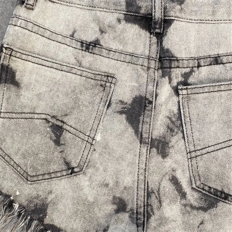 Tie Dye Denim Shorts Vrouwen 2022 Zomer Mode Kwastje Gescheurde Jeans Shorts Streetwear Losse Hoge Taille Wijde Pijpen Broek Vrouwelijke