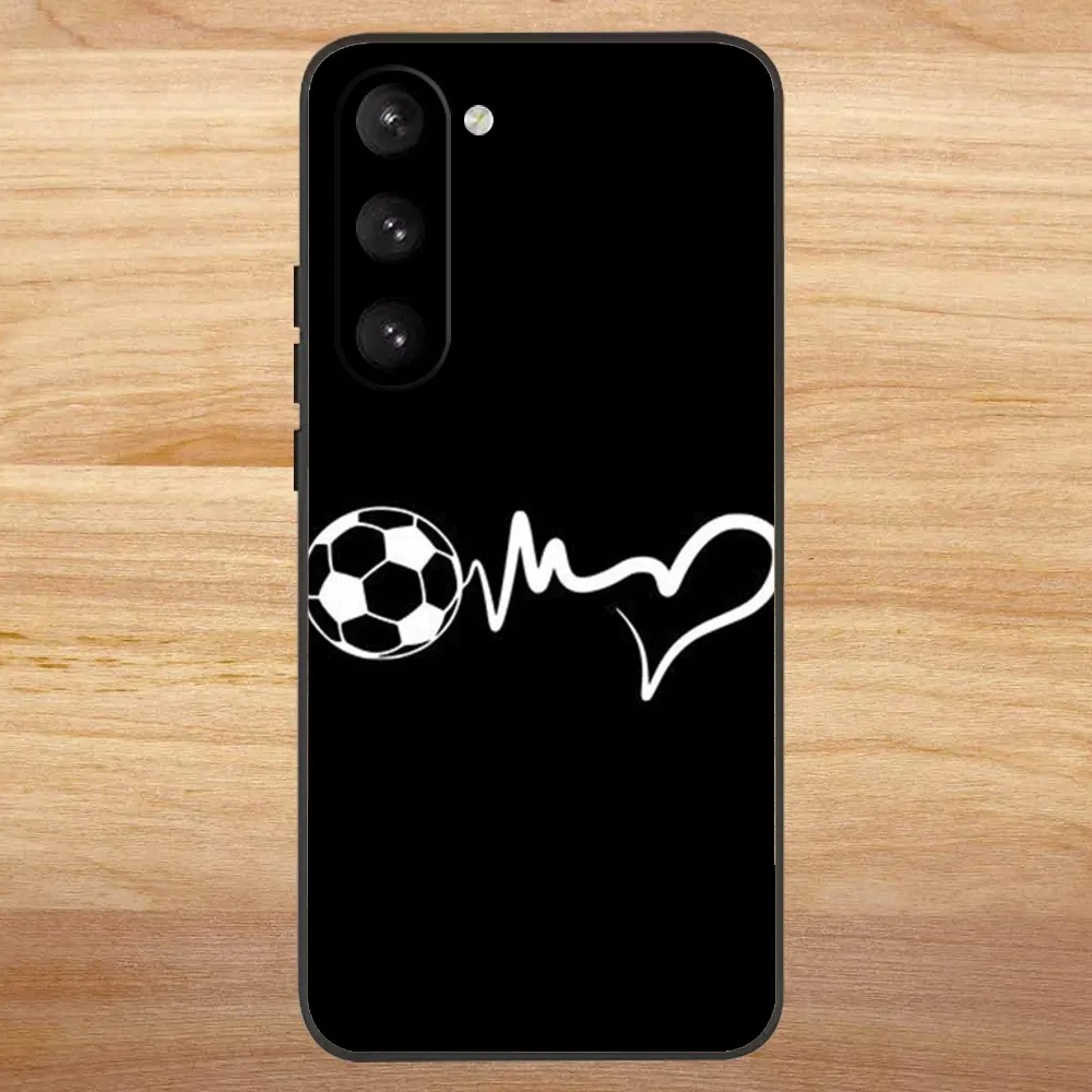 Football Heart Beat Phone Case For Samsung S23,23,22,30,21,10,9,Note20 Ultra,Lite,Ultra,5G,Plus,FE,Black Soft Case