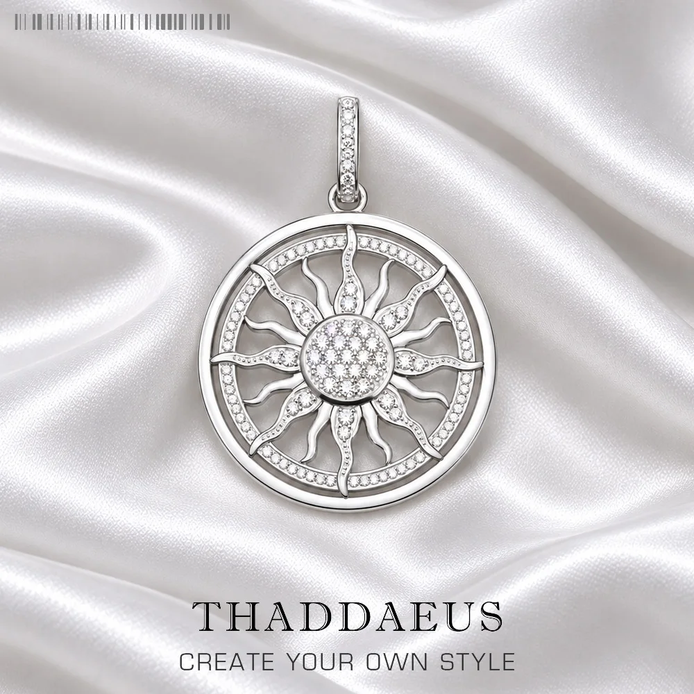 Pendant White Zircon Sun Brand New 925 Sterling Silver Vintage Jewelry Europe Accessorie Gift For Woman Men