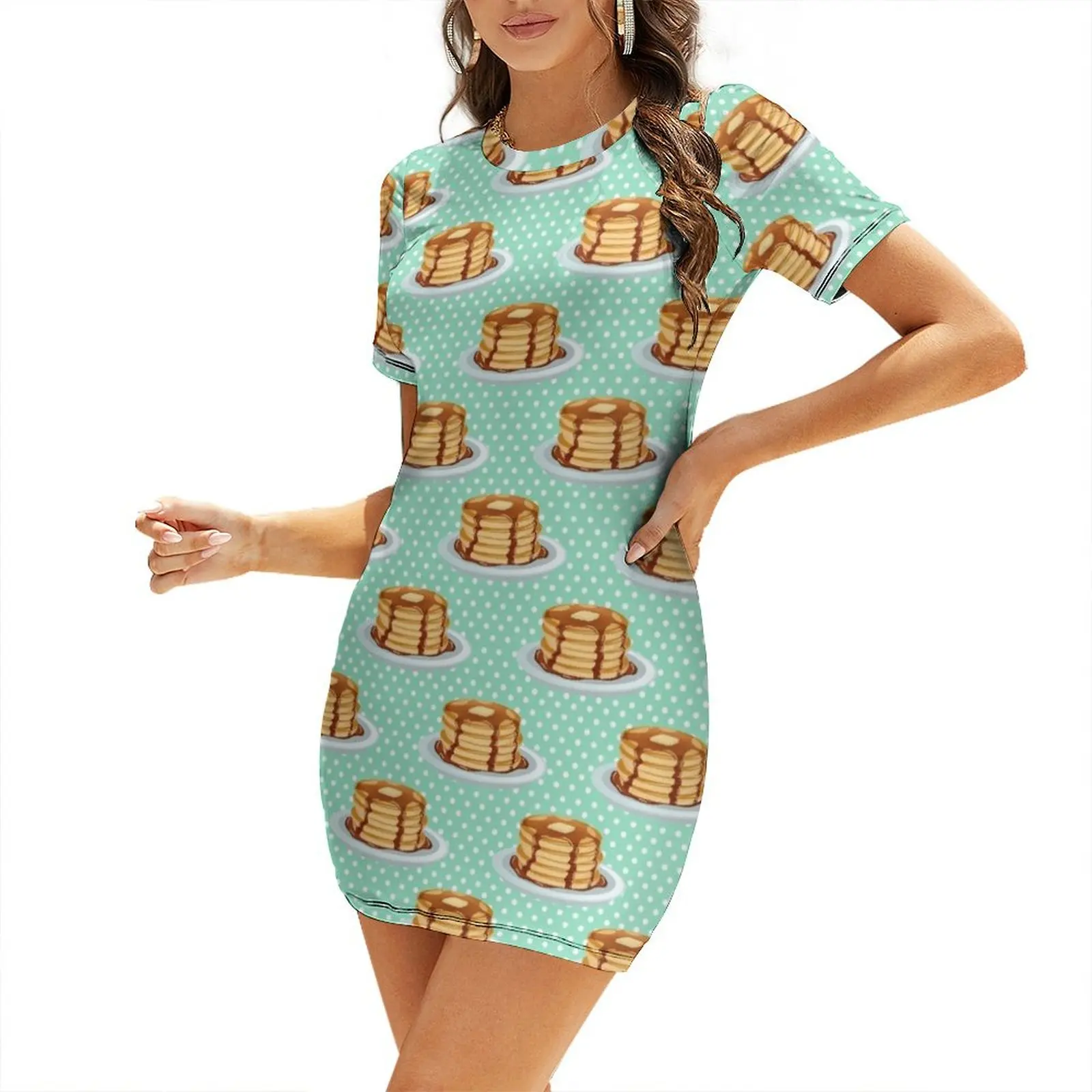 

Pancakes with Maple Syrup Pattern Short-Sleeved Dress dresses for women birthday dress Woman fashion Casual dresses Dress