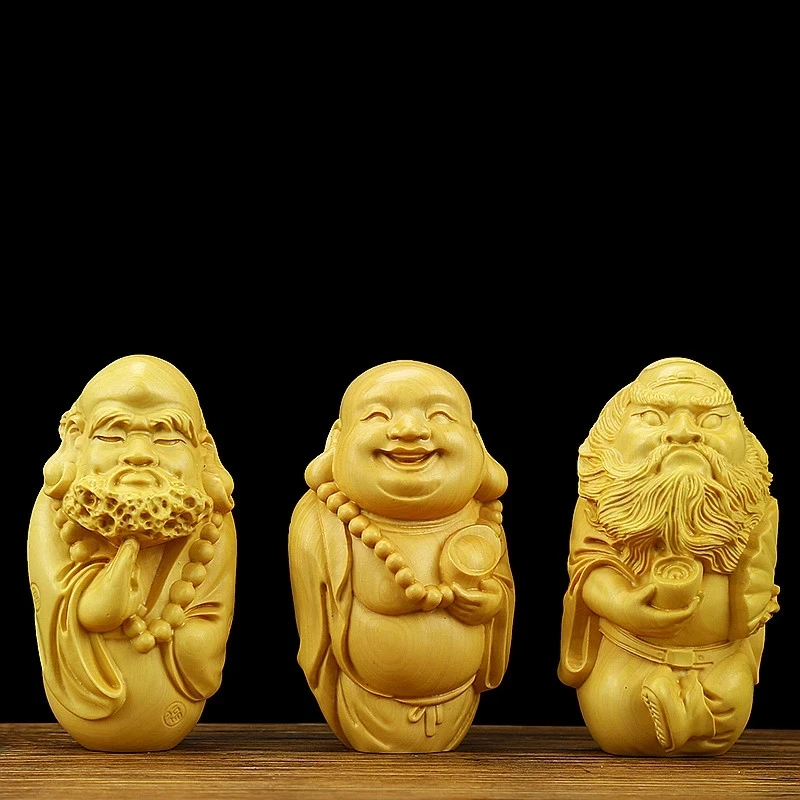 

5*5*9cm Handmade Boxwood Carving Buddhist Statue Figurine Damo Maitreya Hand Piece Pocket Pieces Home/Office Putting Decorations