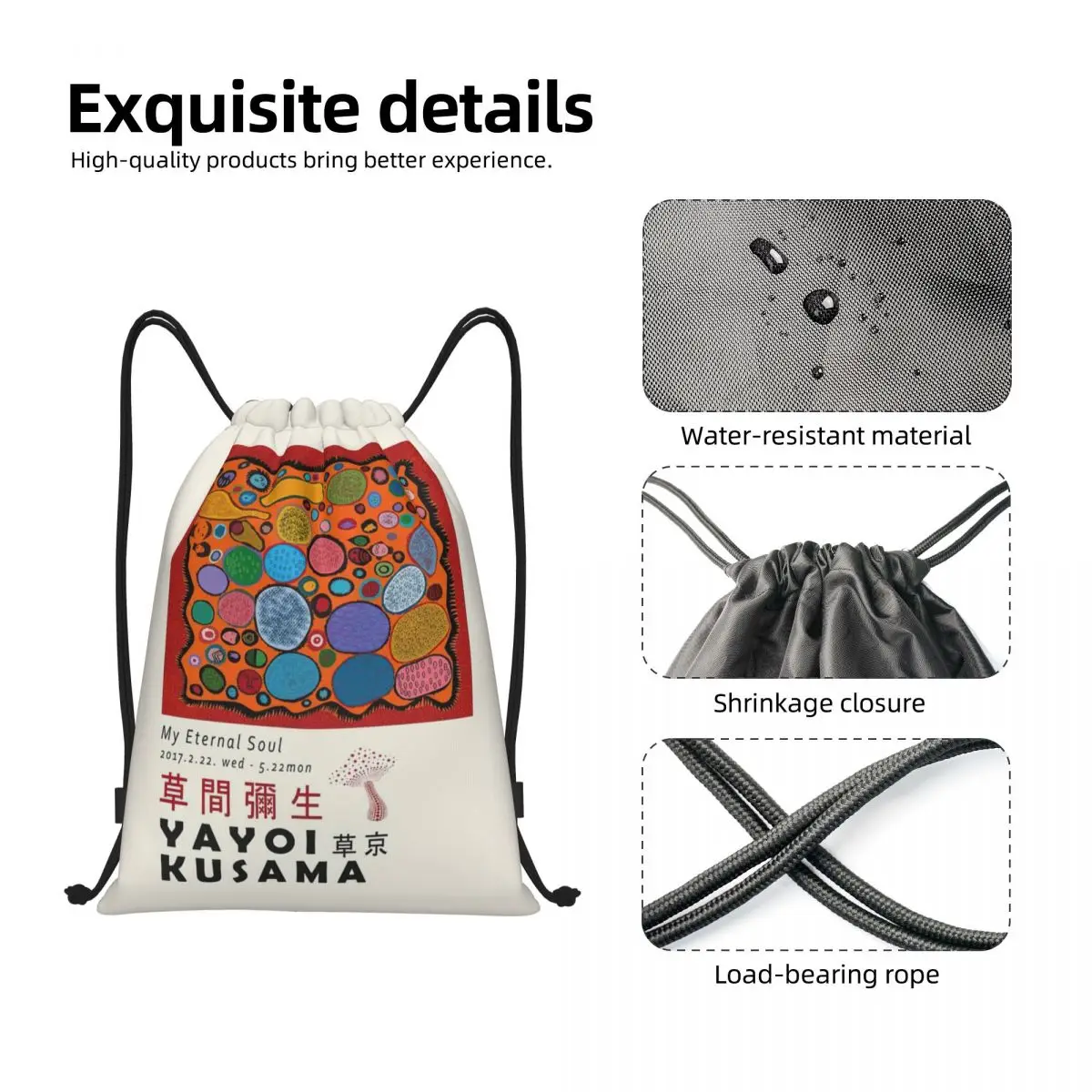 Yayoi Kusama Abstract Mushroom borse con coulisse donna uomo palestra portatile sport Sackpack Shopping Storage zaini