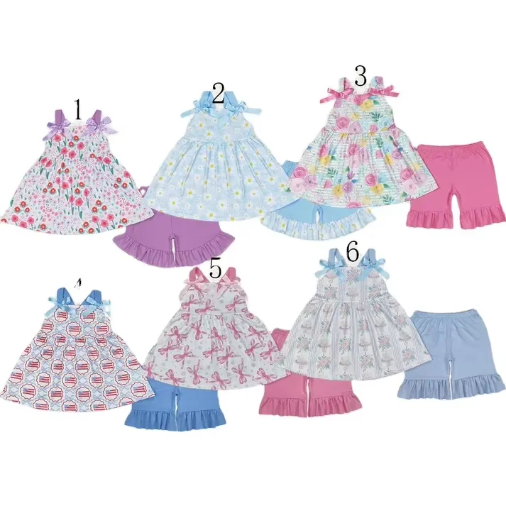 

2025 New Sibling Matching Outfits Girls Floral Embroidery Summer 2PC Set Baby Boutique Clothes Toddler Sister Outfits 1-8Y