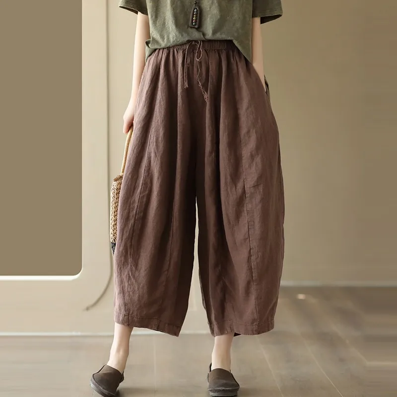 

Women Summer Casual Pants New Arrival 2024 Vintage Style Solid Color Loose Comfortable Female Calf-length Harem Pants B3689