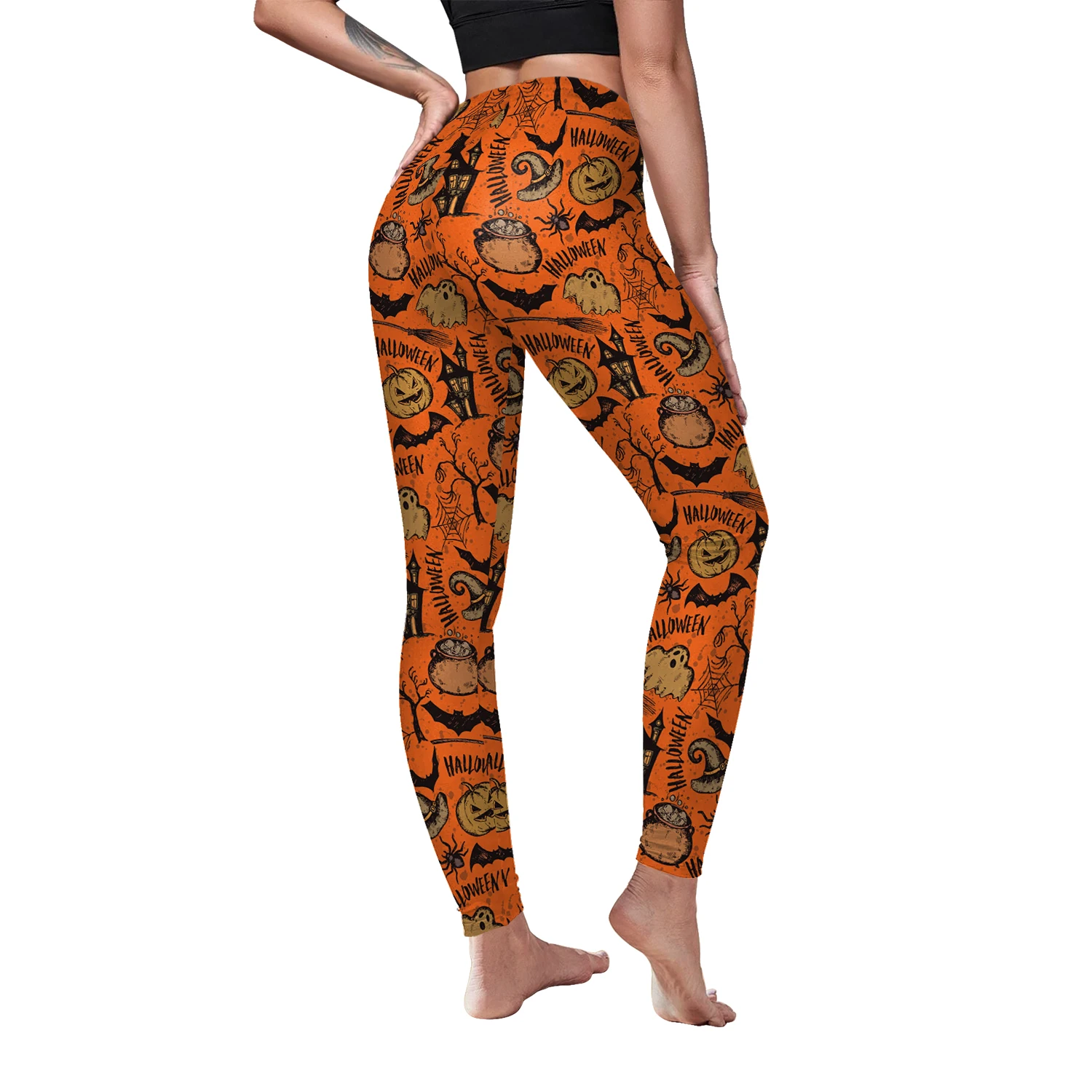 s-xl Elastic Pencil Pants Slim Long Sports Leggings Fitness Women Fitness Tights Girls High Waist Halloween pumpkin 2025 New