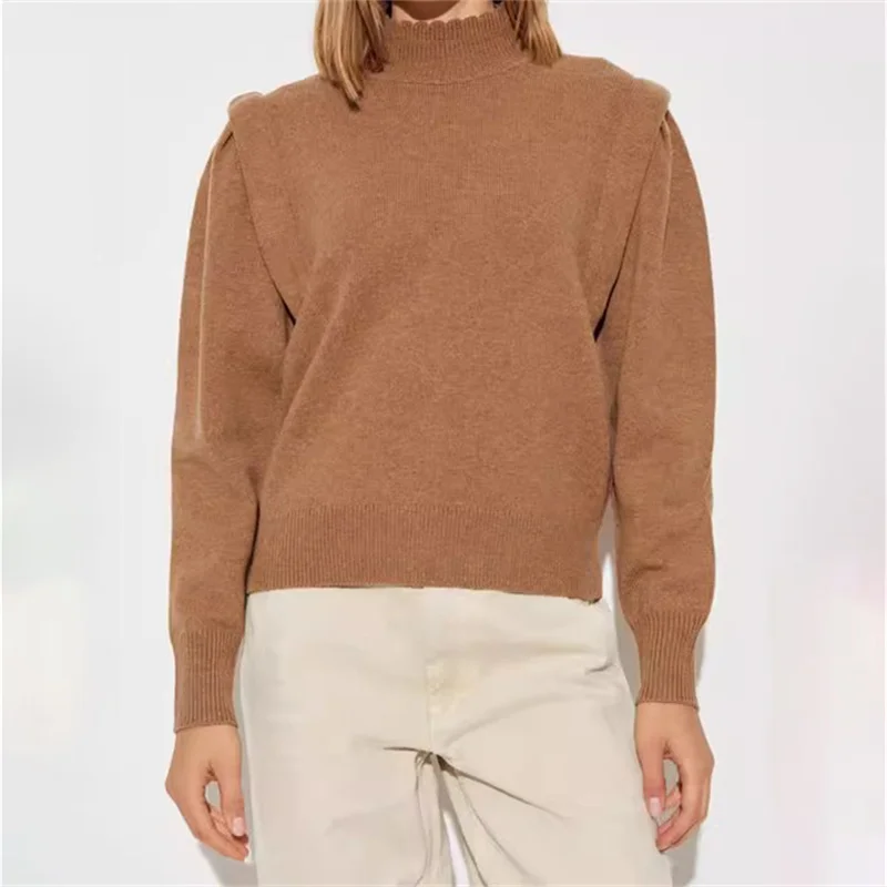 

Women's sweater New in elastic knitted slim fit round neck pullover for autumn 2024 Wool blend women's long sleeved top knitwear