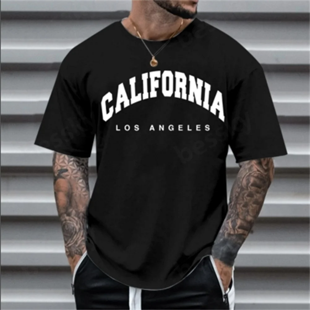 

Men's summer letter printed round neck short sleeved T-shirt