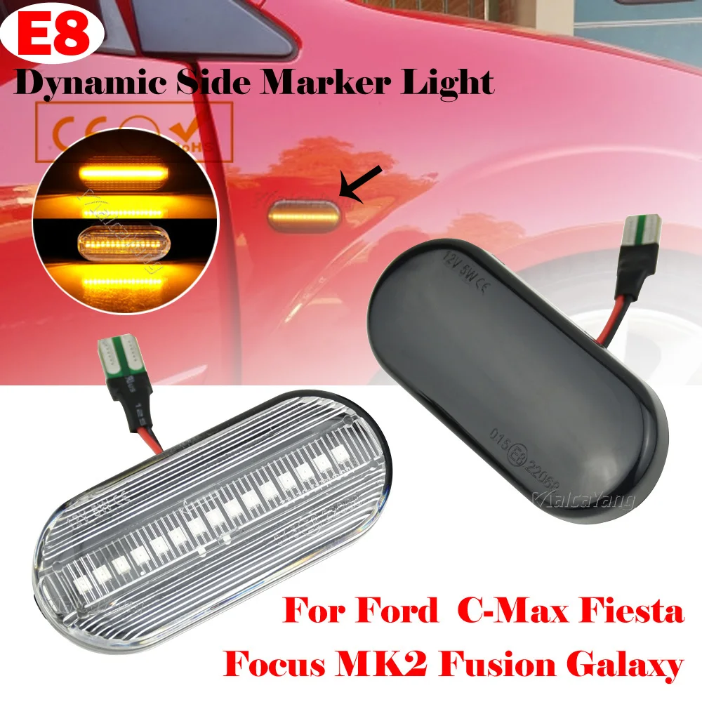 2PCS Scroll Blinker Lamp Dynamic Flashing LED Turn Signal Side Marker Light For Ford C-Max Fiesta MK6 Focus MK2 Fusion Galaxy