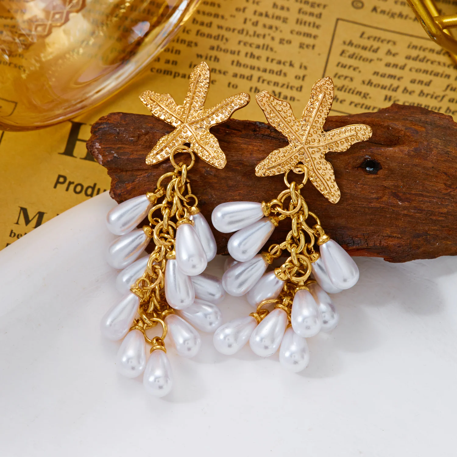 Design Sense Imitationsperlen-Ohrhänger für Damen, Boho-Seestern-Muschel-Ohrringe, Strand-Tanzparty-Schmuck – Detail 5