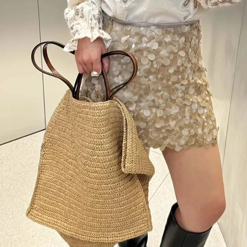 

New Casual Straw Tote Bag Designer Letters Large Capacity Women Handbags Handmade Woven Summer Beach Bag Commuter Shopping Purse