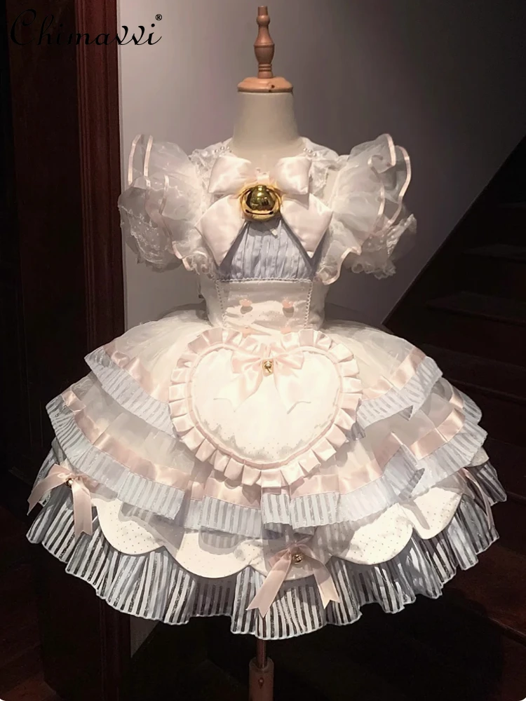 Lolita vestido de balé fofo boneca aniversário bar mitzvah vestido de bolo fofo verão novo doce menina curto lo vestidos de princesa + camisa