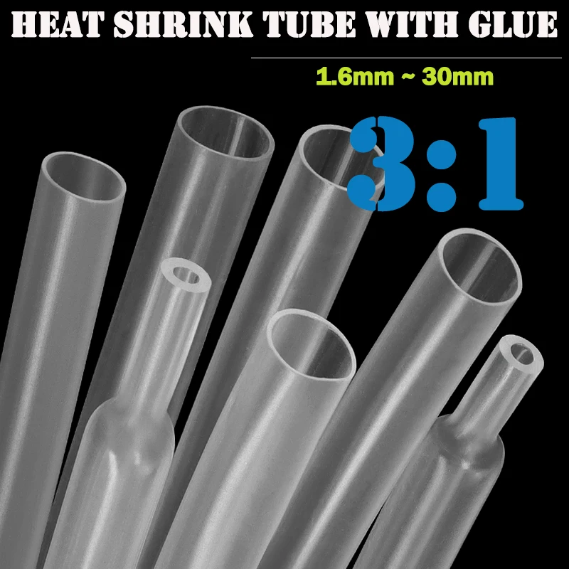 

Transparent 3:1 Heat Shrink Tube with Double Wall Glue Tube Diameter 1.6 2.4 3.2 4.8 6.4 7.9 9.5 12.7 15.4 19.1 25.4 30 39mm