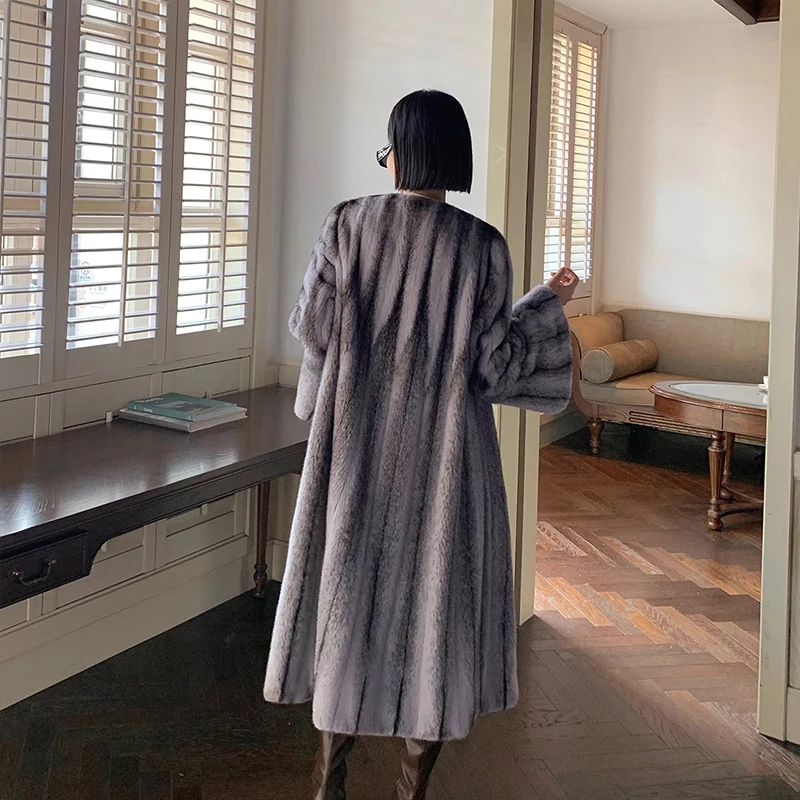 Ftangaiur Winter Coat For Women Import Cross Velvet Mink Fur Coat Women's Flare Sleeve X-Long Simplicity Real Mink Fur Coats