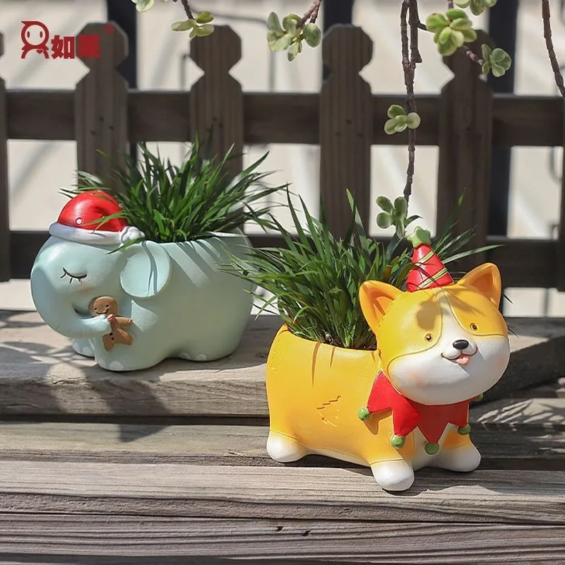 Decoration for Mini Animal Flower Pot Desktop Ornament Office Desk Cute Resin Succulent Planter Home Decor Collectible Figurine