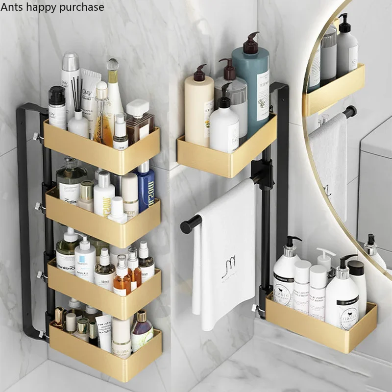 

Bathroom Shelves Rotatable Metal Storage Rack Wall-mounted Shelf Towel Rack Drain Rack Home Bathroom Accessories Wall Organizer