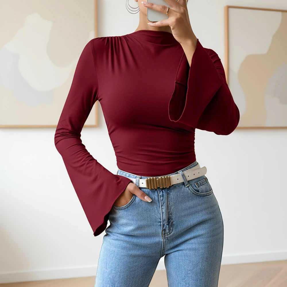 

2025 Korean Style Rompers Women's Modern Black Plain Long Sleeve Crew Neck Shorts Skinny Fit Autumn Casual Wear