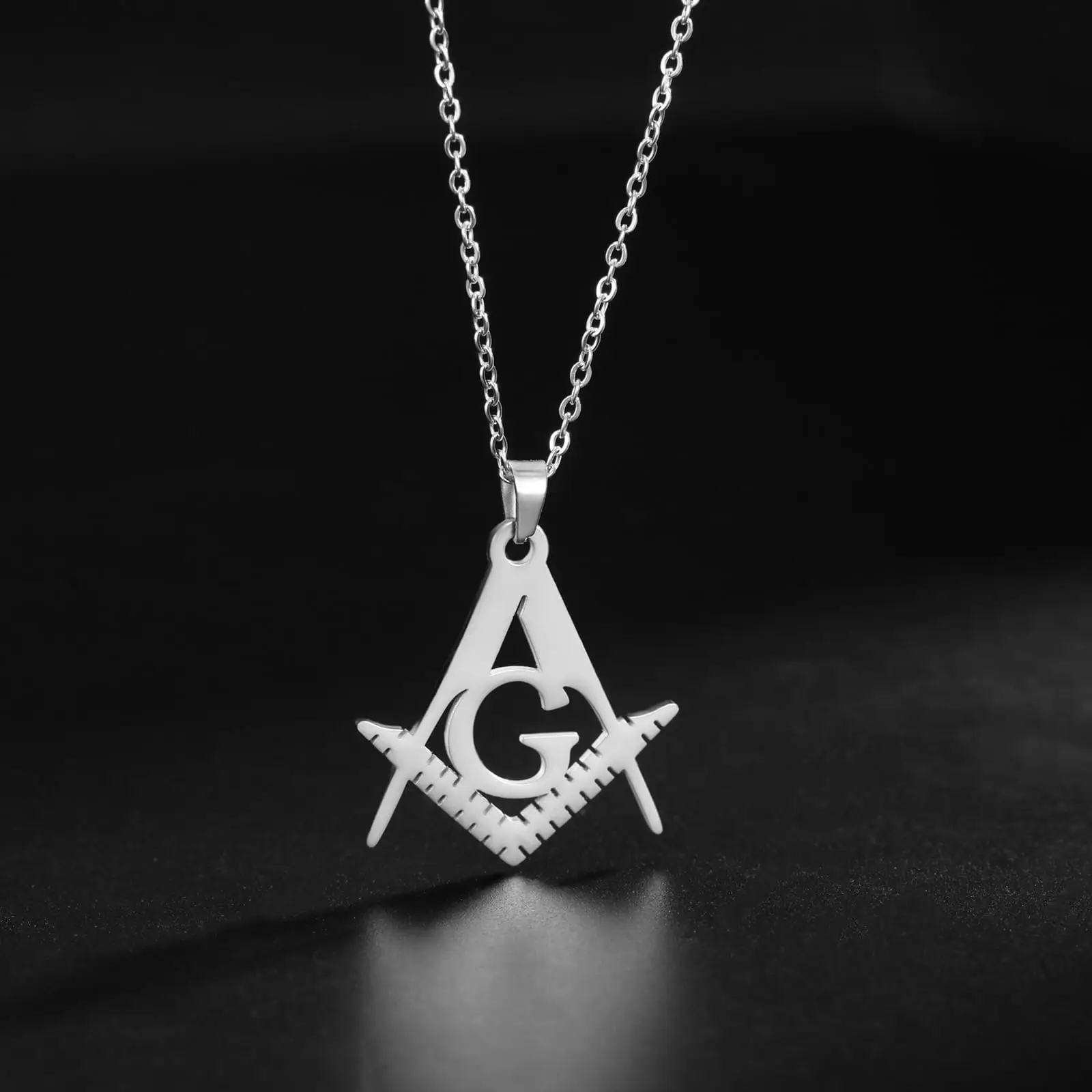 VASSAGO Masonic Necklace for Men Mason Symbol Necklace Accepted Mason Pendant Stainless Steel Jewelry view 6