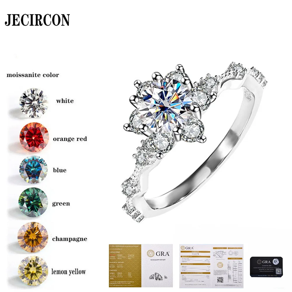 

JECIRCON 925 Sterling Silver Moissanite Ring for Women 1 Carat Classic 6 Claw Starburstr Diamond Proposal Band Factory Wholesale