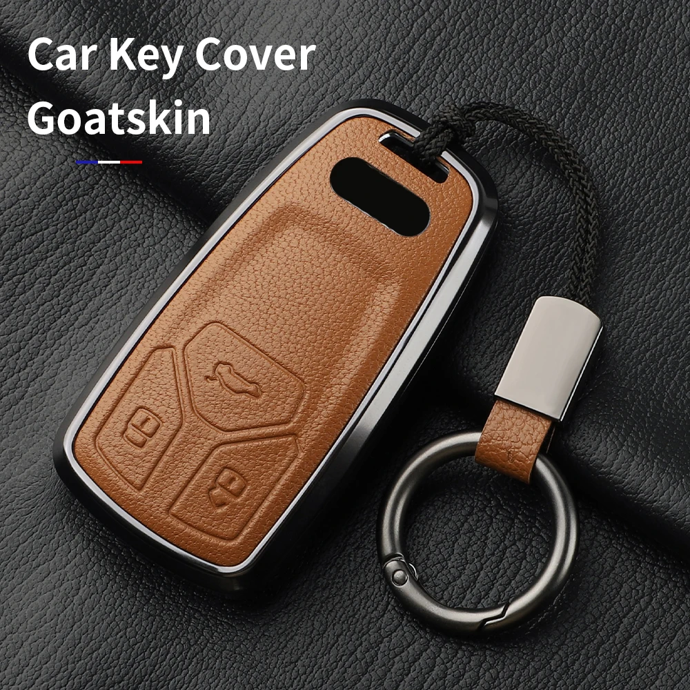 Aluminium Alloy Goatskin Car Key Case Cover For Audi Audi A4 A4L Q5 Q5L A3 Q7 TT TTS 8S B9 2023 2024 Car key Accessories