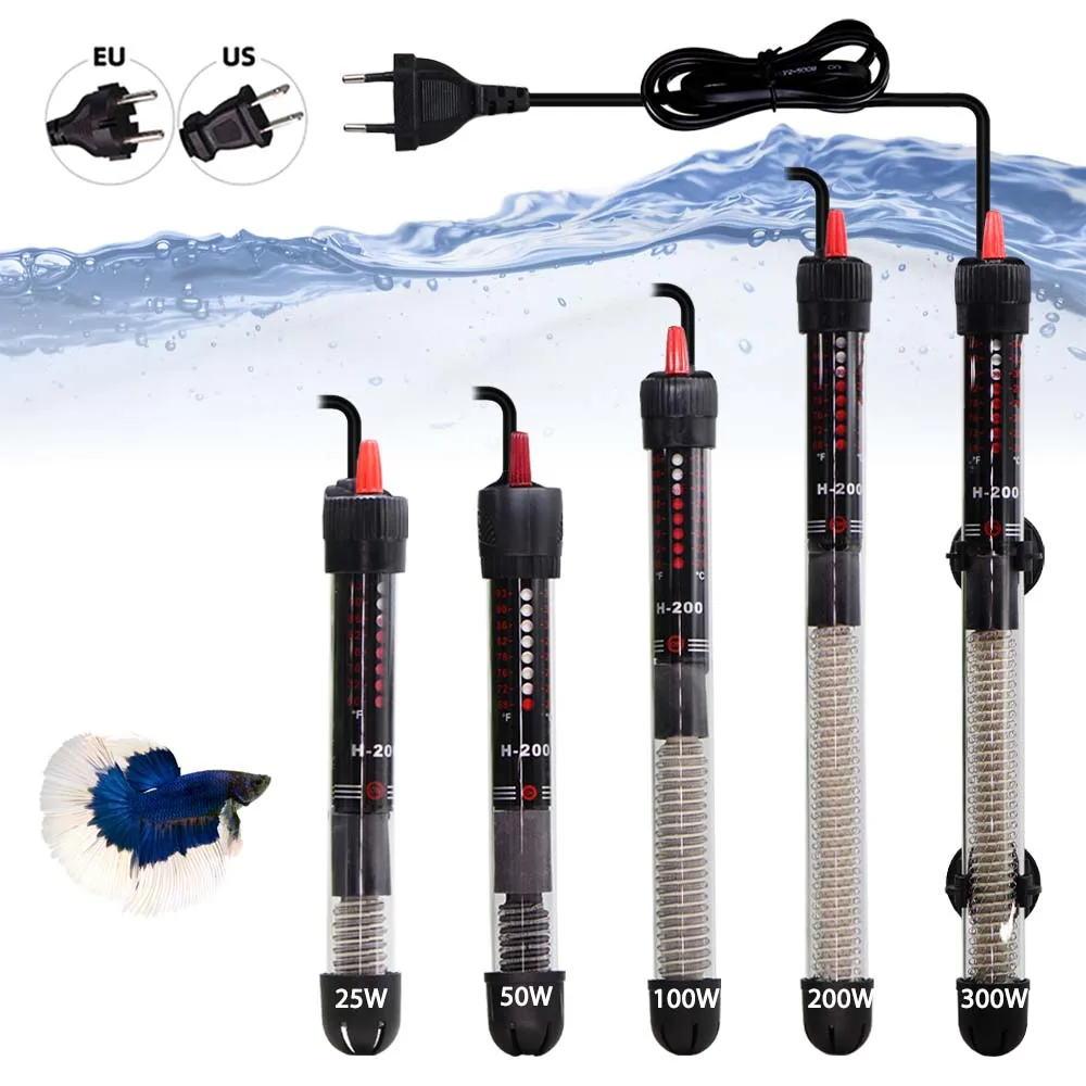 110-240v EU US UK AU Adjustable Temperature Thermostat Heater Rod Submersible Aquarium Fish Tank Water Heat 25/50/100W/200W/300W