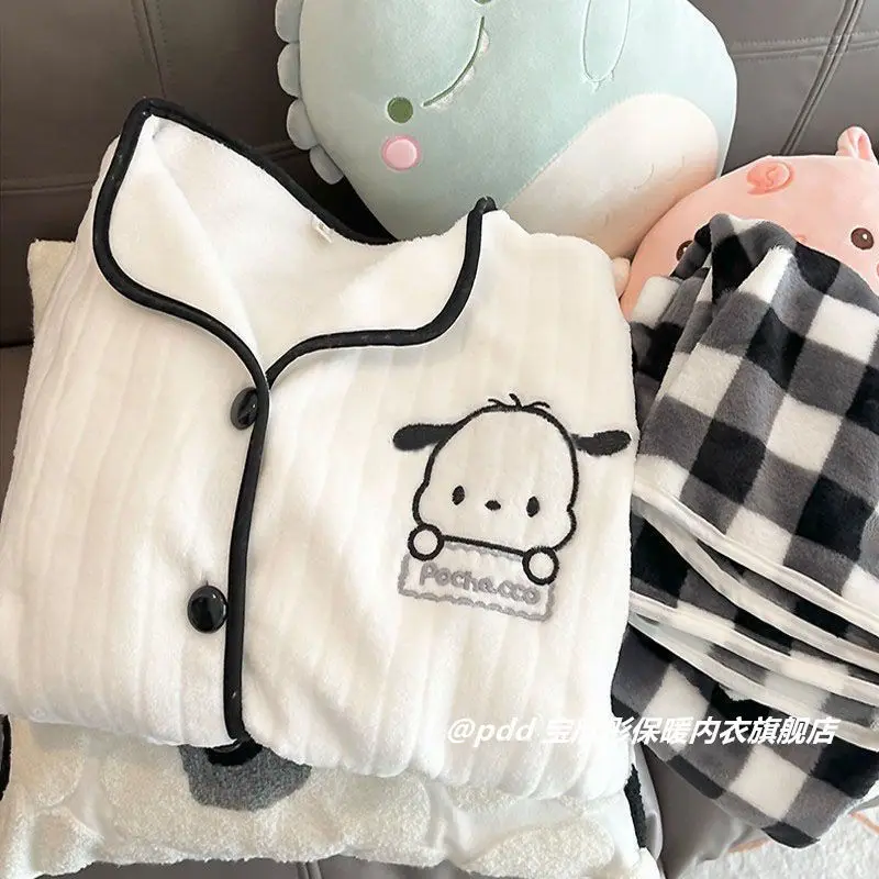 Sanrio Pacha perro invierno nuevo pijama femenino lindo dibujos animados lindo franela gruesa coral polar loungewear