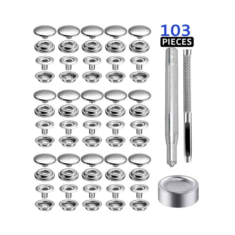 100pcs 15mm Kit di tela Snap marino di grado di chiusura a scatto in acciaio inossidabile bottoni a pressione per la copertura della barca, pelle da