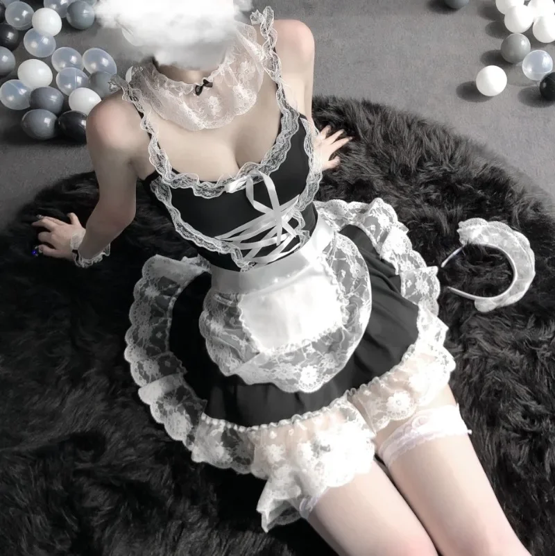 Sexy Fun Maid Outfit Sexy Kant Maid Uniform Pure Desire Strap-on Onesie Cosplay Kleding Schoolmeisje Uniform Sexy Rok Porno