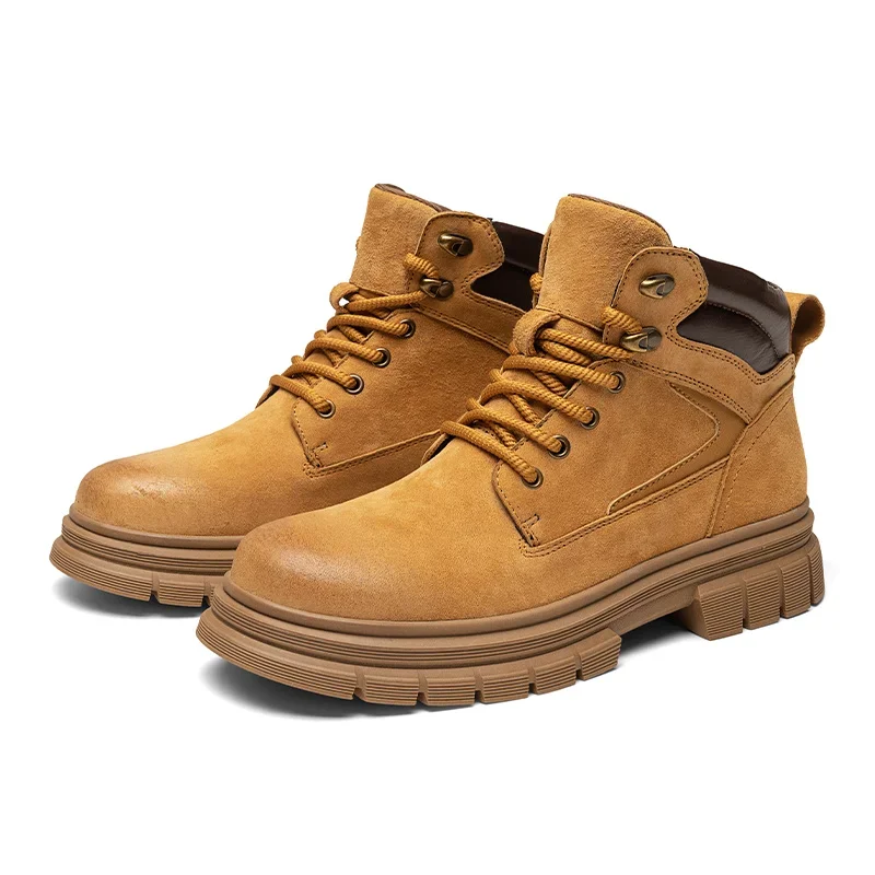 

Outdoor Leather Mens Slip on Boots Platform Shoes Luxury Brand Men Winter Plush Snow Boots Fashion All-match Men Motocross Boots