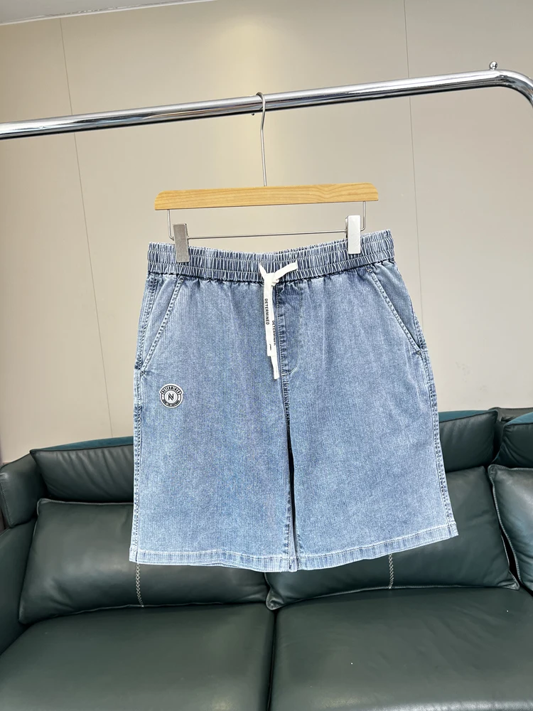 

Мужские модные летние шорты из хлопка в стиле ретро, ​​эластичные джинсовые шорты с эластичной резинкой на талии, дышащие, приятные для кожи, повседневные, свободного кроя