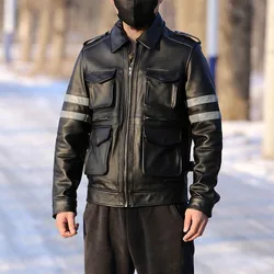 Resident Evil PU Leather Jacket Spring Autumn Lapel Multi-pockets PU Coats Fashion Solid motorcycle jacket Oversize Streetwear