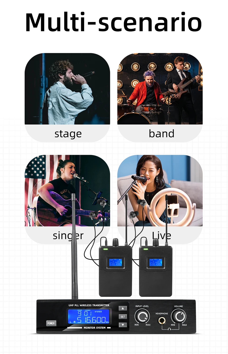 Paulkitson G6000 PRO Drahtloses In-Ear-Monitoring-System IEM Drahtloses Bühnenmonitoring UHF Stereo Zero-Delay Metallgehäuse für Sänger – Detail 8