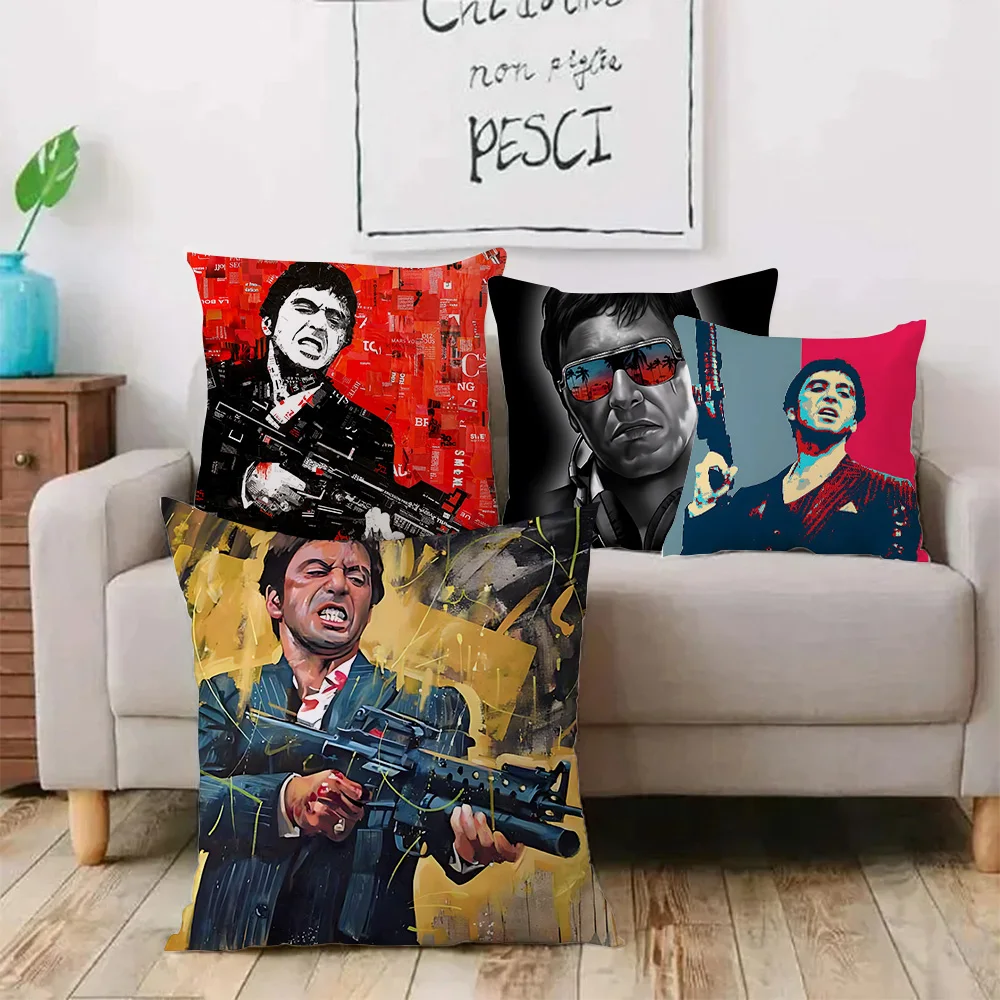 S-Scarface Movie Pillow Covers Cartoon Sofa Decorative Home Double-sided Printing Short Plush Cute Cushion Cover