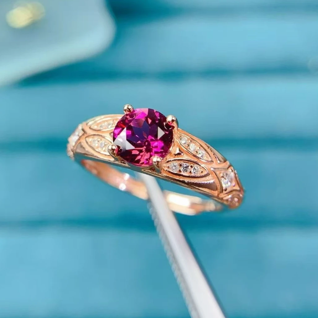 

Guarantee Natural Pyrope Garnet Ring 6mm Genuine Garnet 925 Silver Ring with Free Jewelry Certificate Gift for Women