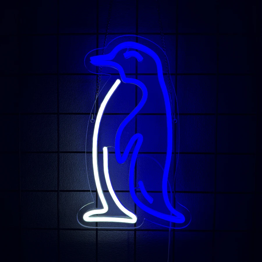 Letrero de neón LED con diseño de pingüino, utilizado para decoración de paredes, dormitorio, sala de juegos, garaje, bar, cueva de hombre, club, lámpara de pared para fiestas, regalo de cumpleaños.