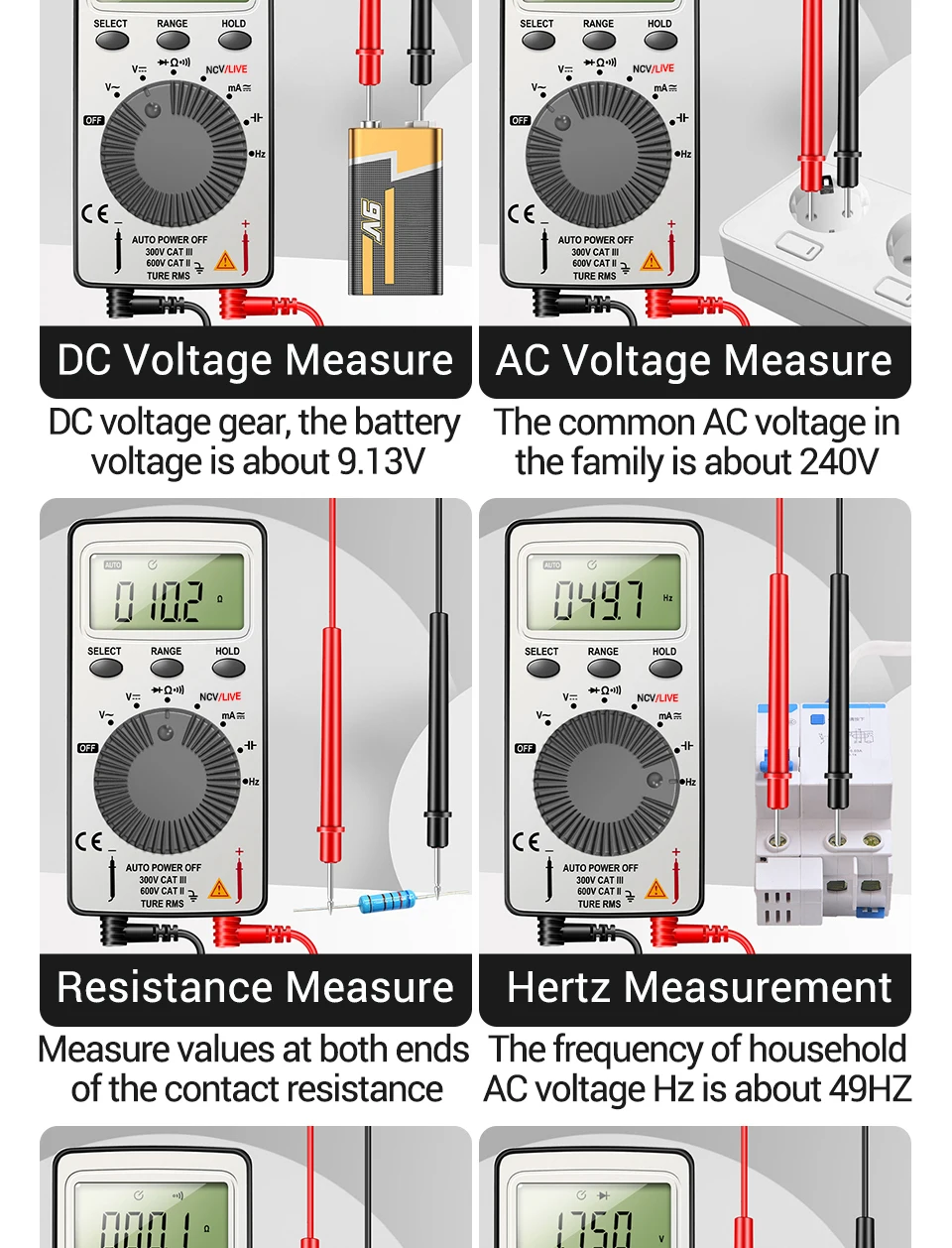 ANENG AN101 Mini-Digitalmultimeter aus ABS-Material, 4000 Zähler, NCV-Detektor, Datenhaltefunktion, automatische Abschaltung für elektronische Wartungsarbeiten – Detail 10