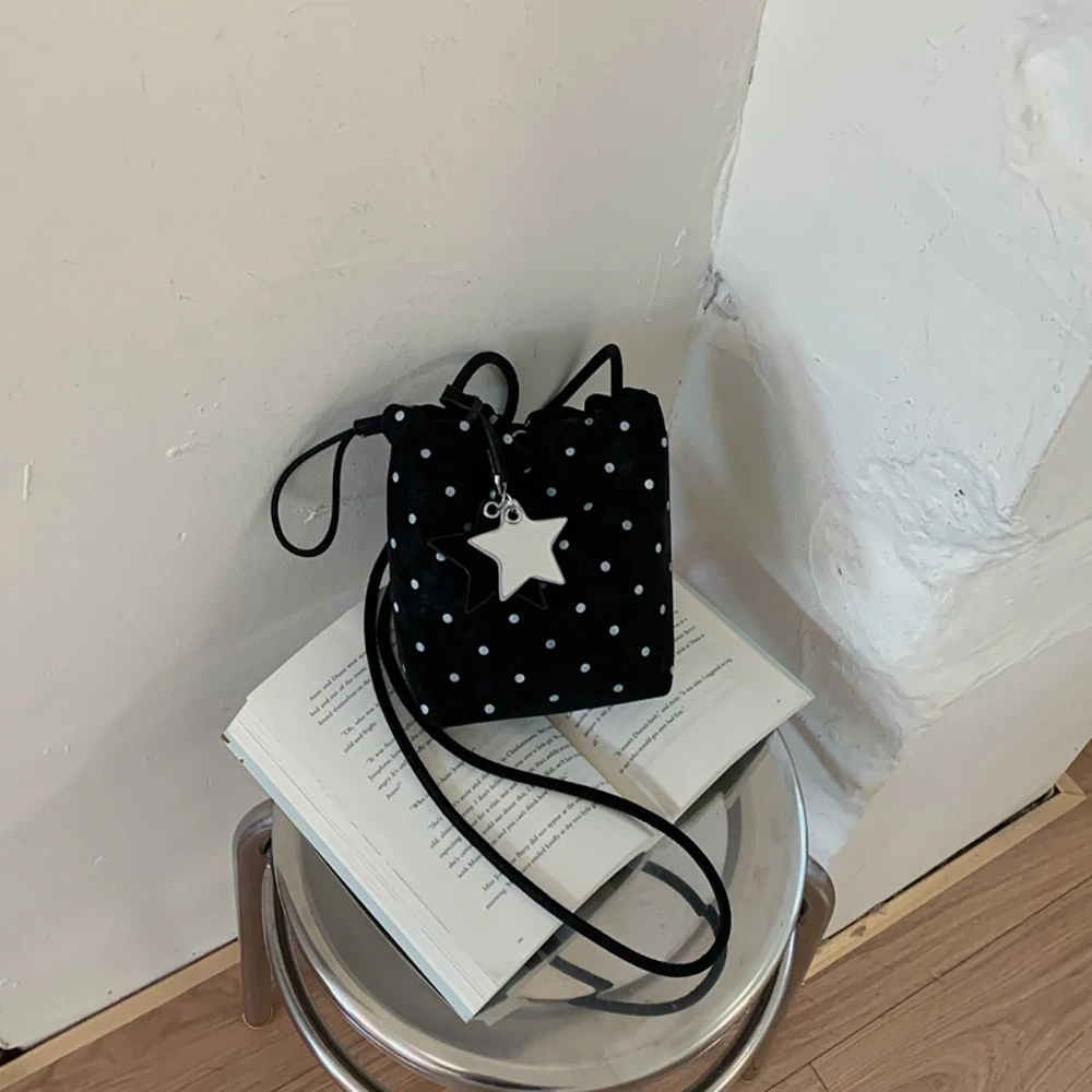 Korean Style Bolka Dots Crossbody Bag High Grade Solid Color Soft Buckle Bucket Bag Daily Casual Versatile Shoulder Bags