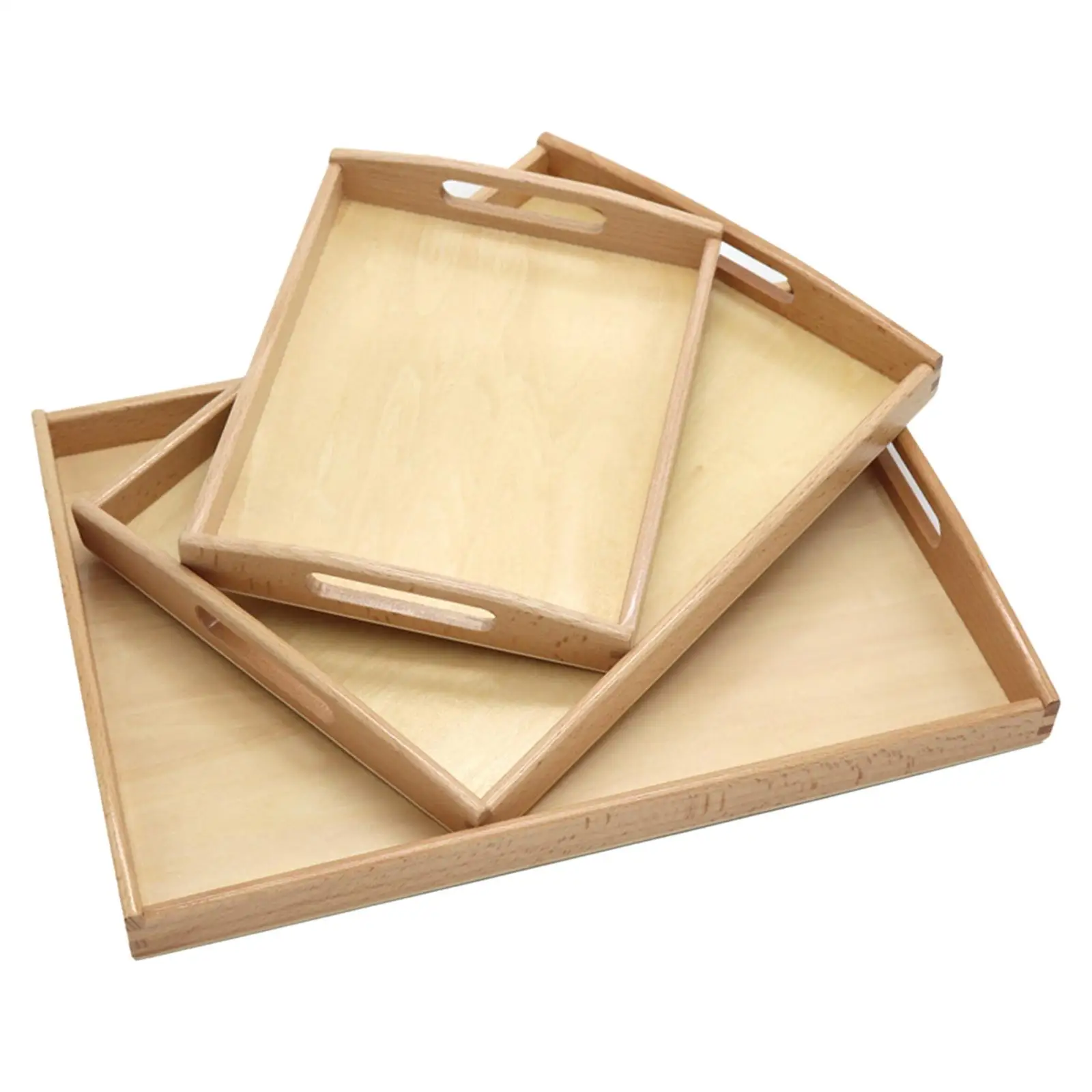 Montessori Wooden Tray Durable Rectangular Shape Wood Serving Tray for